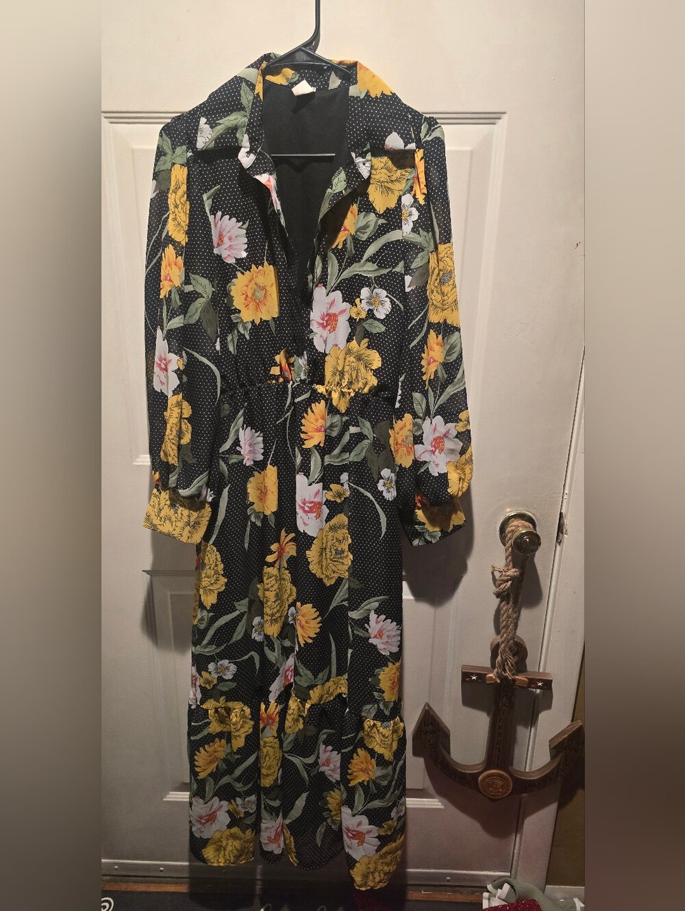 Black Floral Maxi Dress with Yellow Blooms